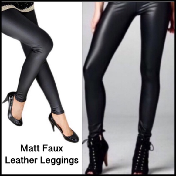 Black Matt Faux Leather Leggings NWT - Picture 2 of 8